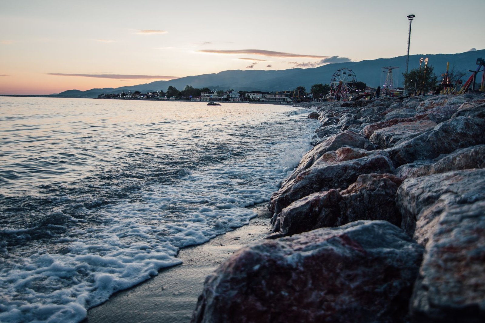 Sunset over a quiet coastal seafront in Jeffreys Bay, Eastern Cape