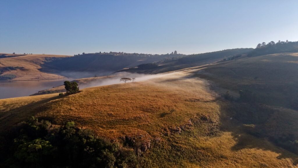 Rural road through the eastern Free State with sandstone hills