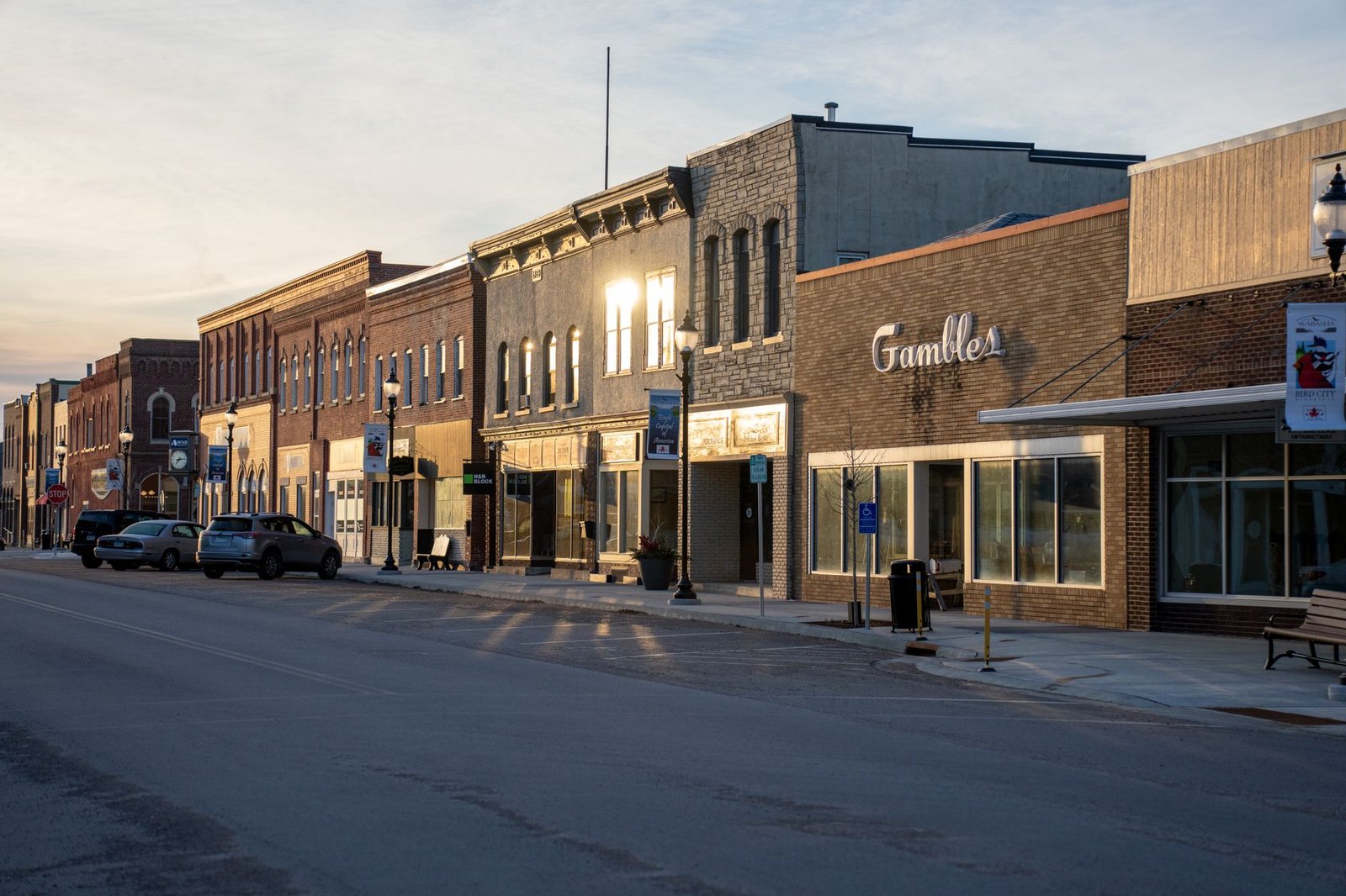 Quiet main street in a small eastern Free State town at golden hour