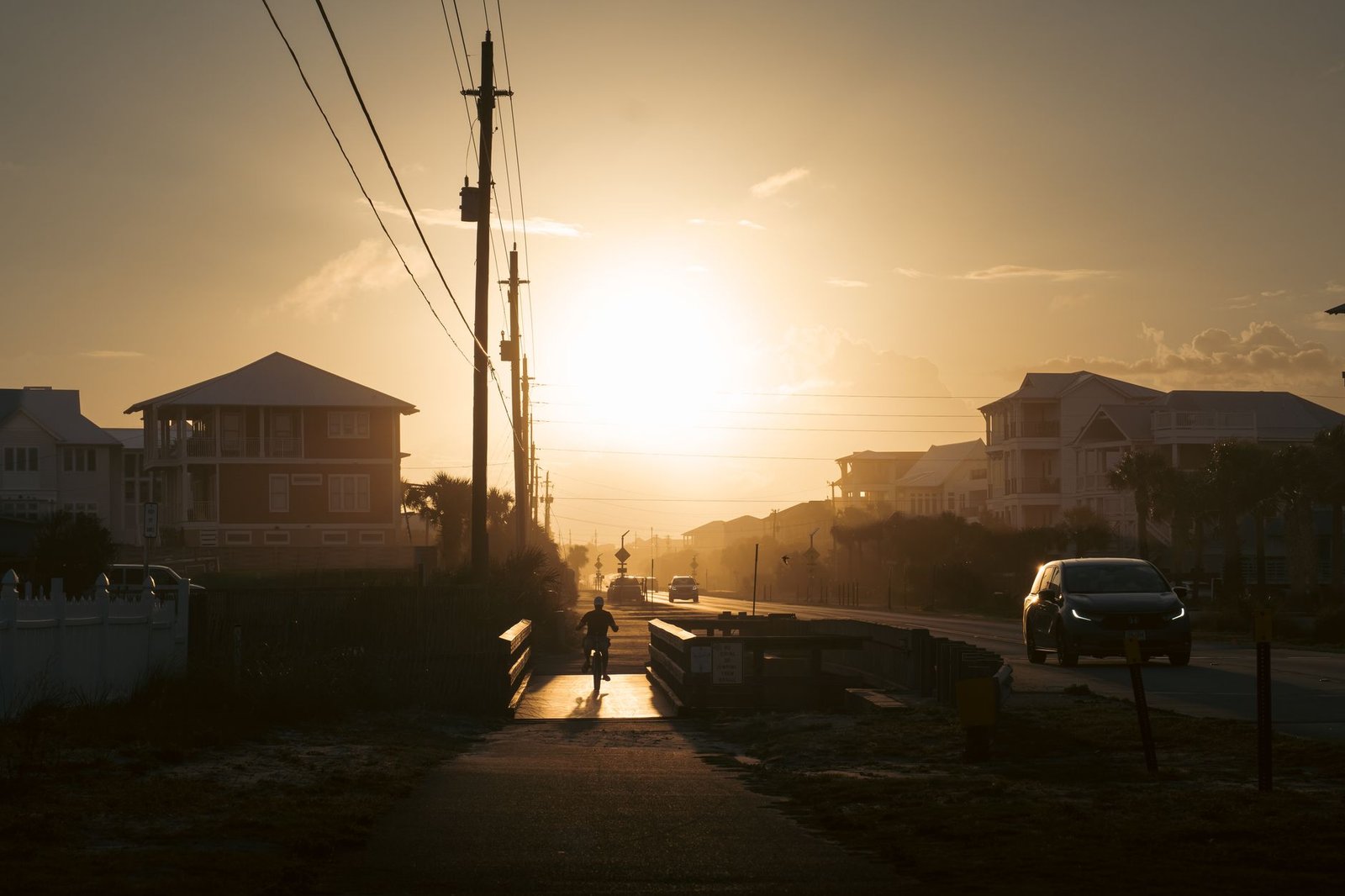 Quiet coastal street in a South African town at golden hour