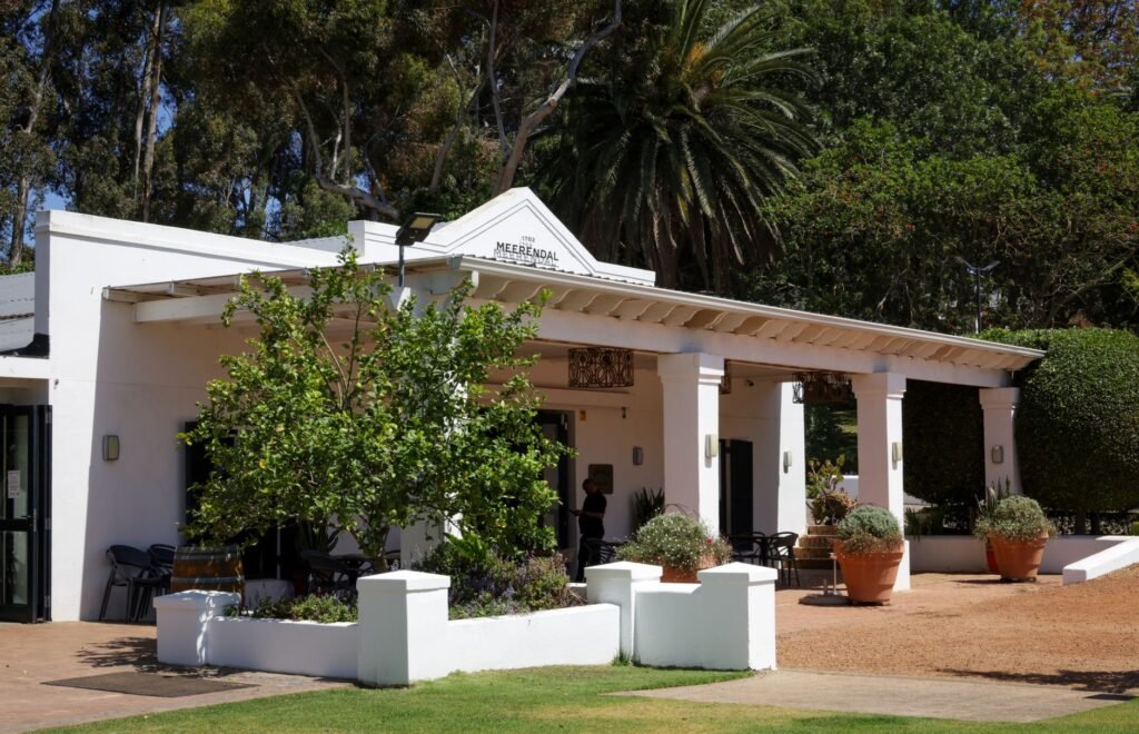 Guesthouse entrance in a South African town at dusk
