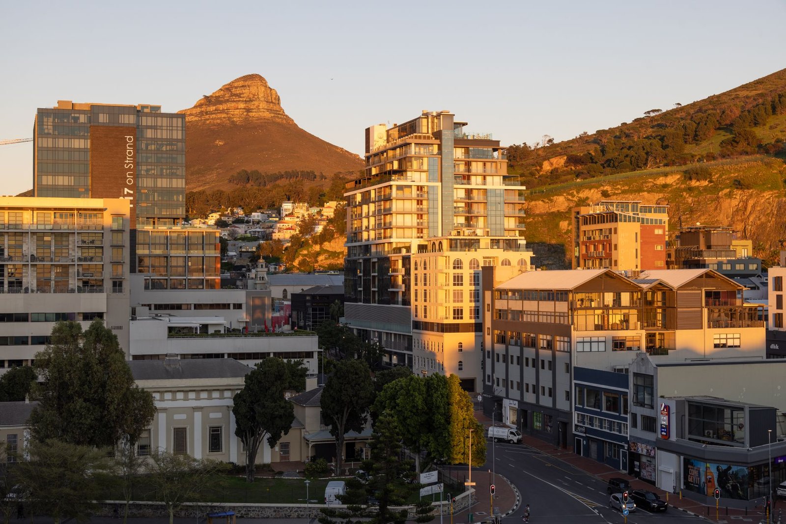 Quiet main road in a small South African town at golden hour